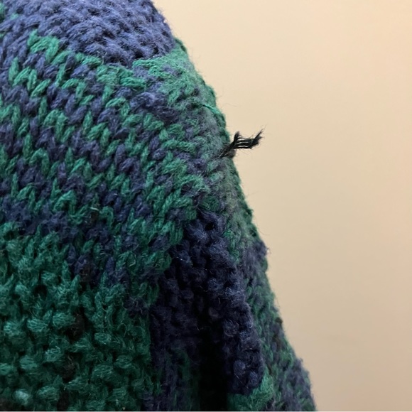 Kenji vintage green and blue button down hand-knitted cardigan sweater, L - Picture 3 of 11